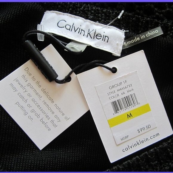 Calvin Klein NEW Bohemian Geometric Crochet-Mesh Semi-Sheer Sweater Top M - Picture 5 of 12